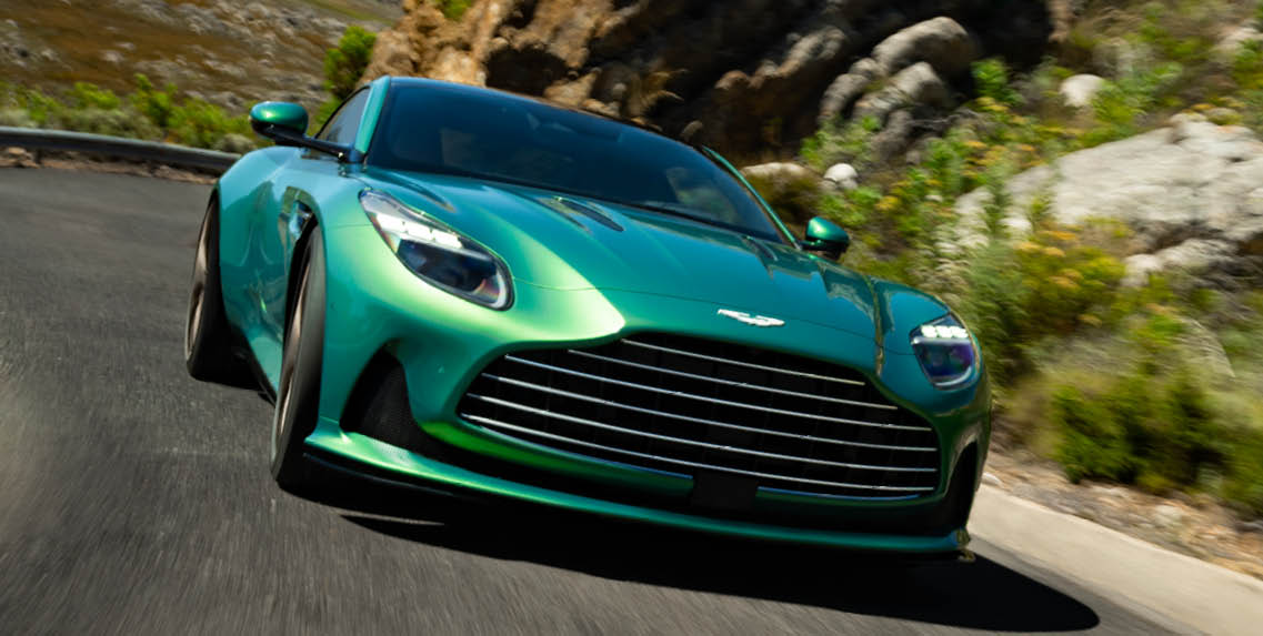 DB12 speeding around a corner