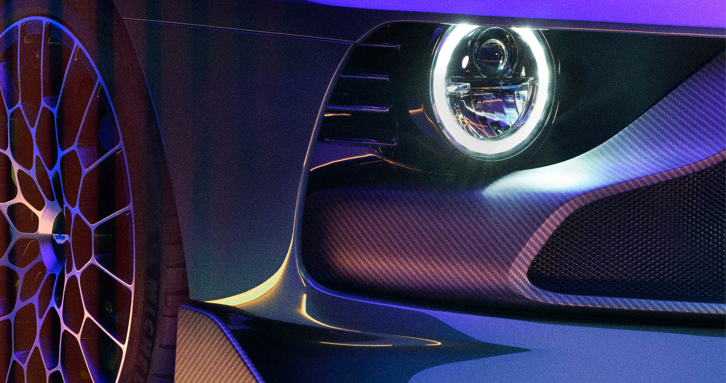 Bespoke headlight and carbon fiber grille